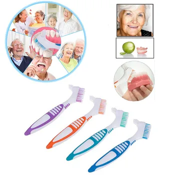 

High Quality Denture Brush 4Pc Denture Teeth Brush Easy Grip Handle Double Sided Toothbrushes Oral Tooth Care Teeth Whitening