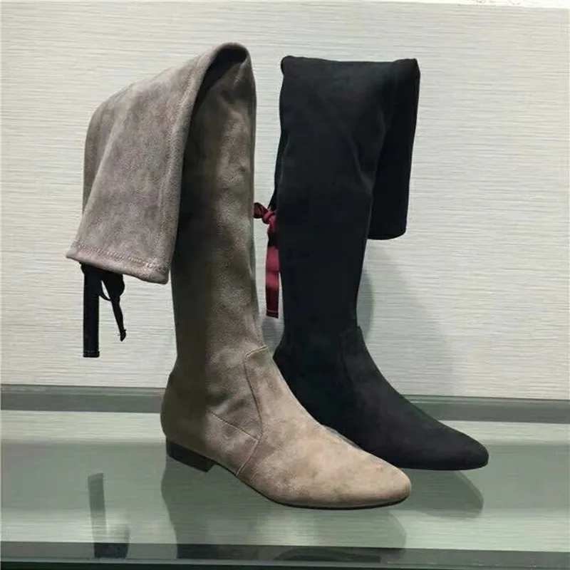 

Autumn And Winter Elasticity over-the-Knee Boots Female Black Thigh Boot Bow Flat Stretch Boots Small CK Boots Women's Thin Boot