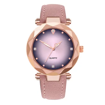 

Women Watch Fashion Leather Band Ladies Quartz Wrist Watch Starry Sky Round Dial Roman Number Rhinestone Leather Band Watch