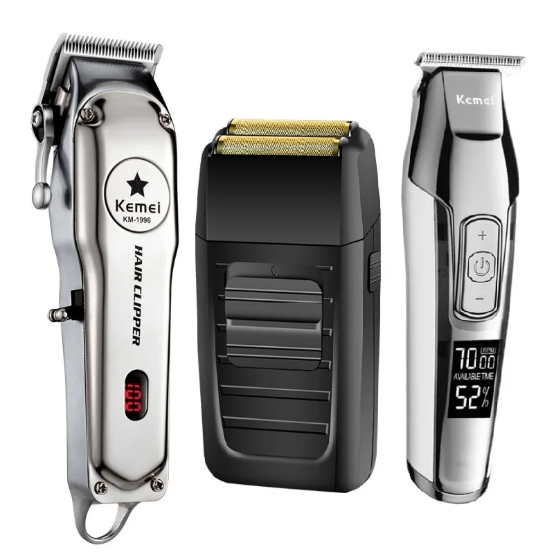 Kemei All Metal Professional Electric Hair Clipper Rechargeable Hair Trimmer Haircut Shaving Machine Kit KM-1996 KM-1102 KM-5027