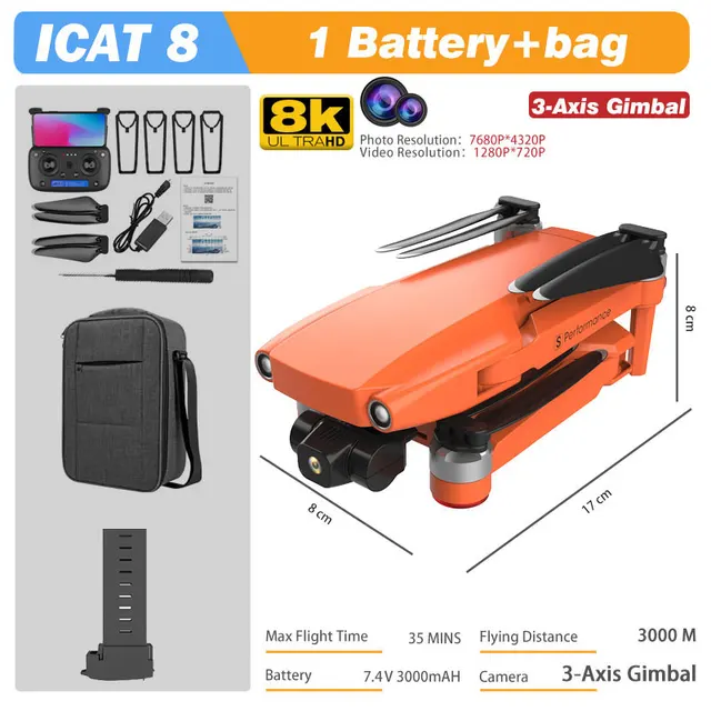 MFM 3-Axis EIS Camera Drone GPS 8K 35min 360° Obstacle Avoidance Professional 5G FPV 1.5Km Long Distance Brushless Icat8 Dron 4K 3-Axis 8K 1B Bag OG