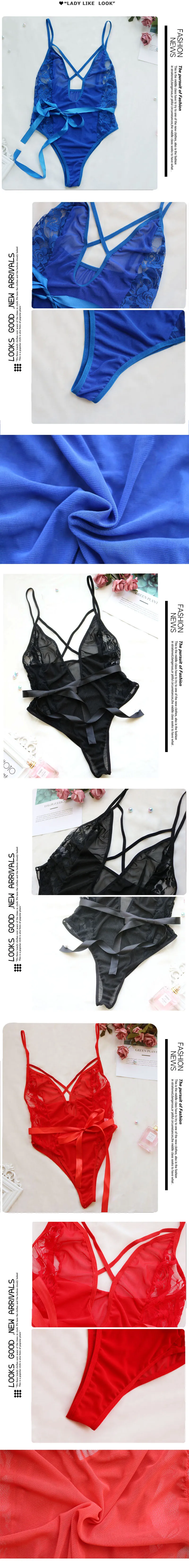 2019 Fashion Women Sexy Bodysuit Lace Mesh Patchwork Plus Size Big Large Strap Sleeveless Three Colors Ribbon Bow Lady Jumpsuit