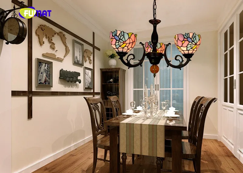 FUMAT Tiffanylamp люстра освещение витражное стекло цветок тени блеск освещение приспособление кухонный светодиодный современный подвесной потолочный светильник