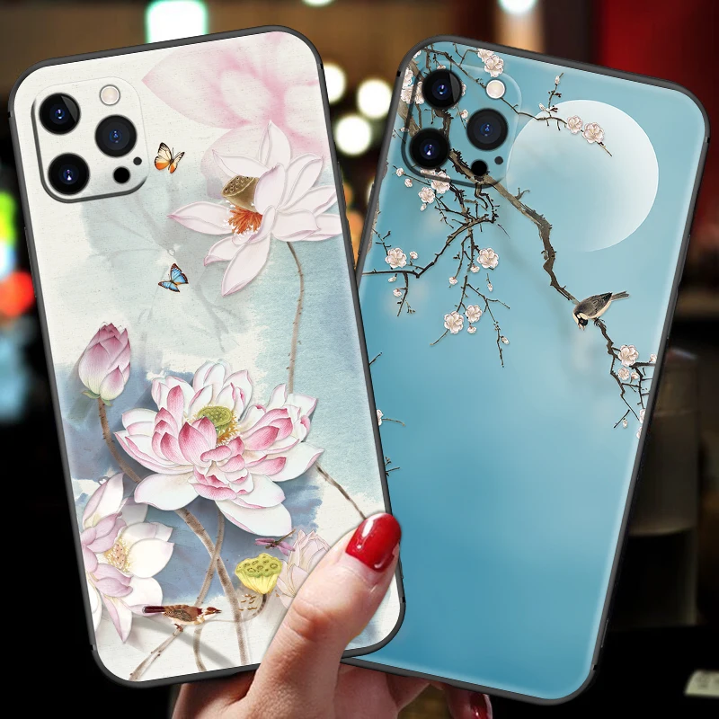 Мягкий силиконовый чехол для iPhone 12 Mini с рельефным рисунком Apple iPhone12 Pro Max Lotus Floral Matte