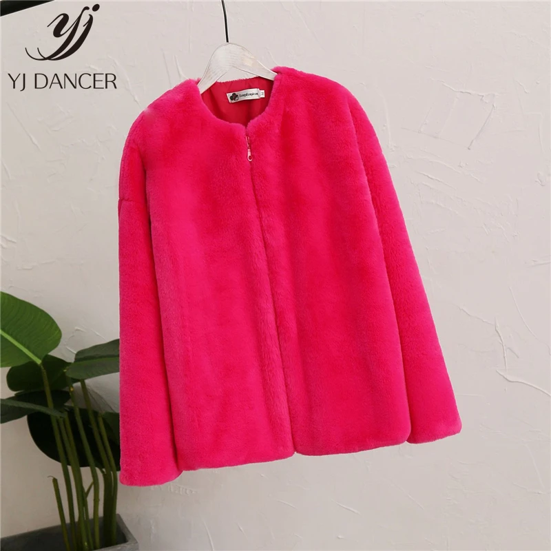 

Short Fur Coat Female 2019 Winter Fashion New Solid Color Imitation Rabbit Fur Warm Plush Long Sleeve Fur Coat Tide H00906