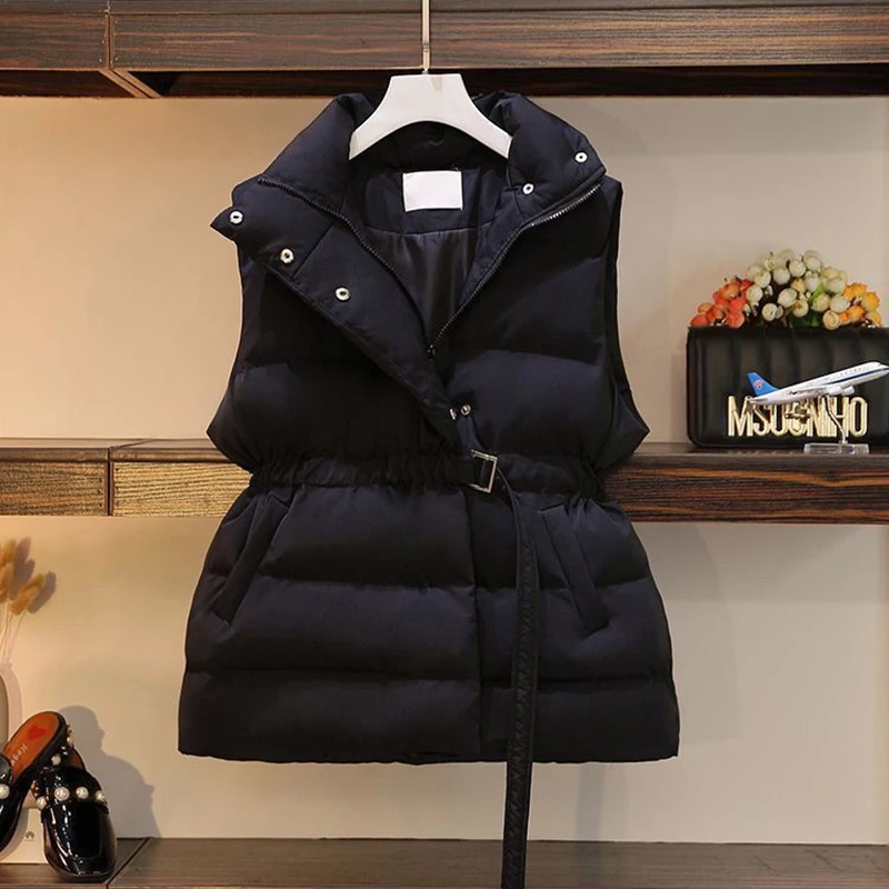 maxi puffer coat Winter 2021 Plus Size 2XL Women Vest New Harajuku Loose Vest Jacket Fashion High Waist Cotton Belt Vest Coat petite long puffer coat