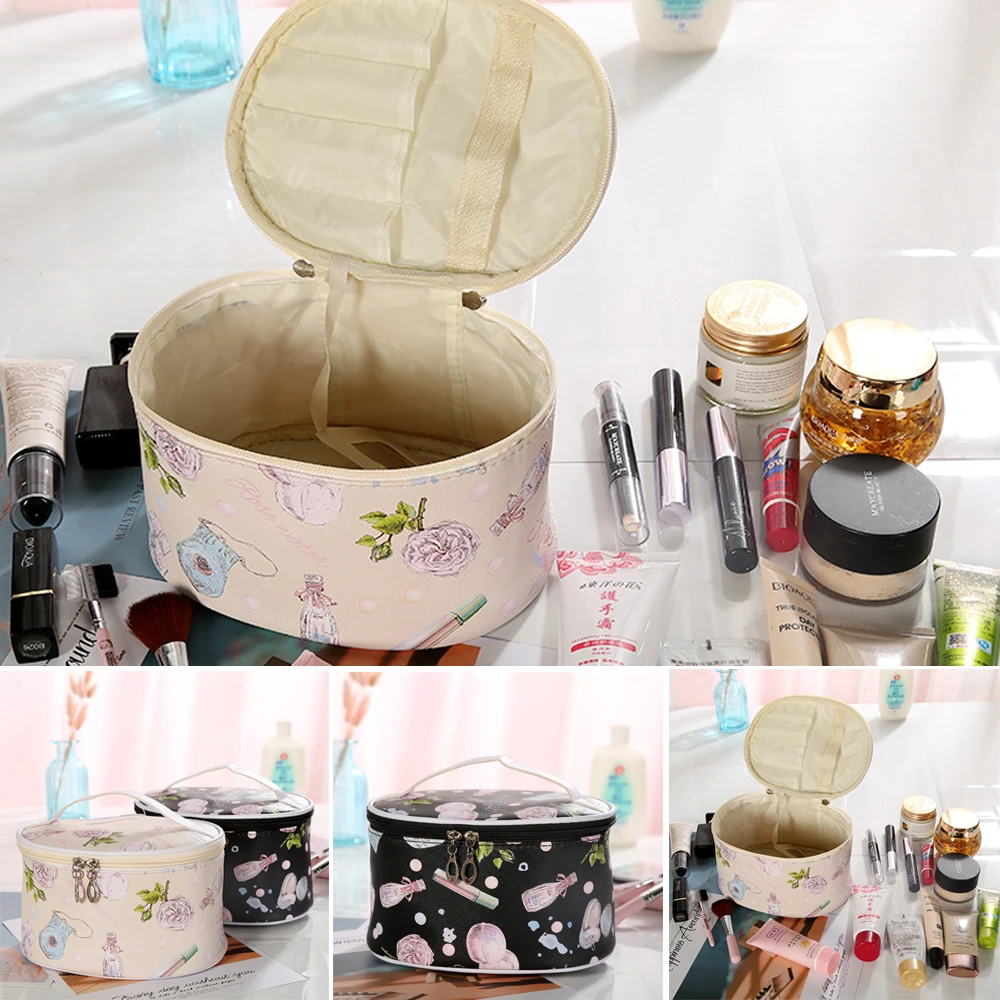 Newest Hot Women Waterproof Makeup Bag Cosmetic Bags Travel Toiletry Wash Case PU Leather Luxury Floral Printed Bags