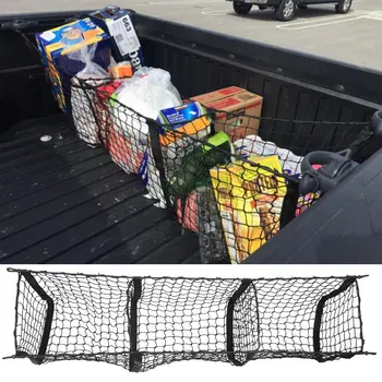 

Big Size 112 x 30 x 30 CM Car Pickup SUV Trunk Cargo Organizer Storage Net 3 Pocket Grid Luggage Bag Durable Expandable Mesh