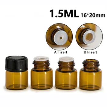 

1300 x 1.5ml Amber Glass Bottle With Orifice Reducer & Black Cap Small Essential Oil Vials
