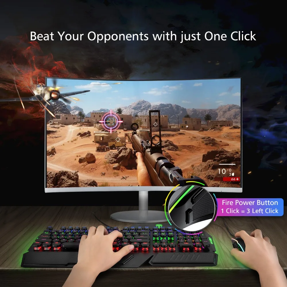 Wired RGB Gaming Mouse 8 Programmable Buttons 7200 DPI Adjustable Ergonomic Mouse With Fire Button