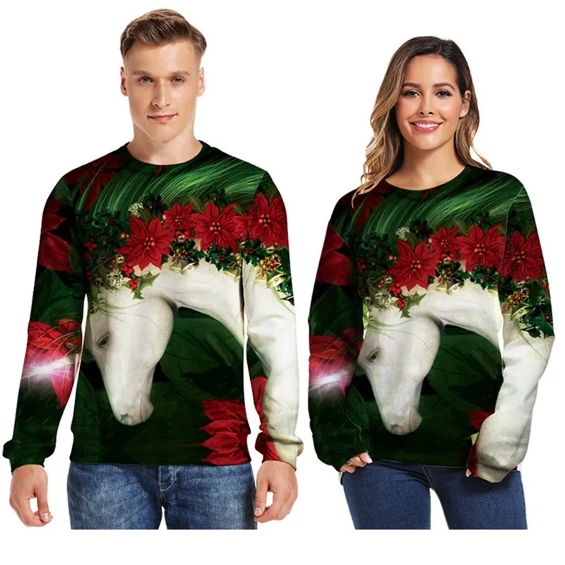 New Space Galaxy Unicorn 3D Ugly Christmas Sweater Xmas Hoodies Sweatshirts Men Women Long Sleeve Pullover Sweaters Jumpers Tops