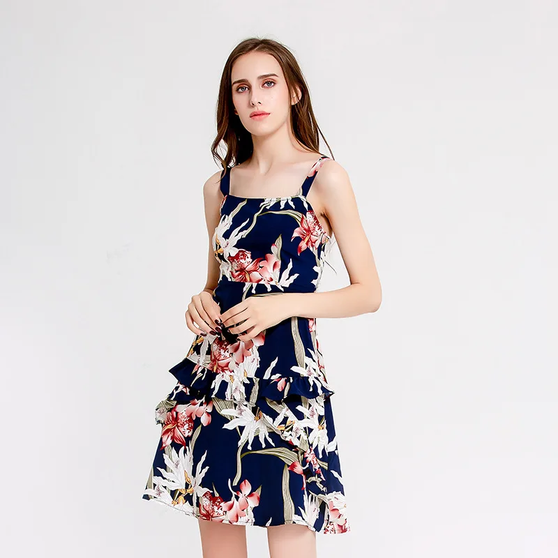 Женское Цветочное платье с бретельками на плечах 2019 Новая мода сексуальные