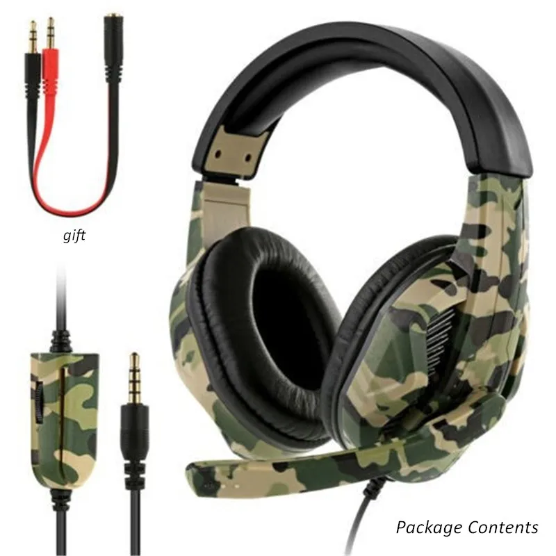Shoumi Camouflage Gaming Headset Professional Gamer Stereo New Head mounted Headphone Computer Earphones for PS4 PS3 Xbox Switch