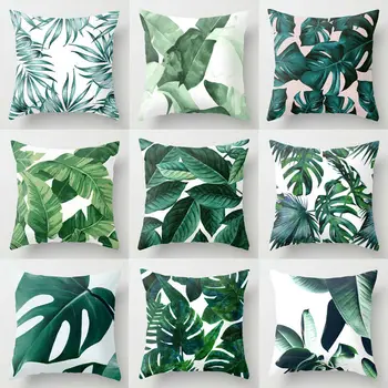 

45 X 45cm Polyester Green Leaves Pillow Case Cover Sofa Waist Cushion Cover Home Decor