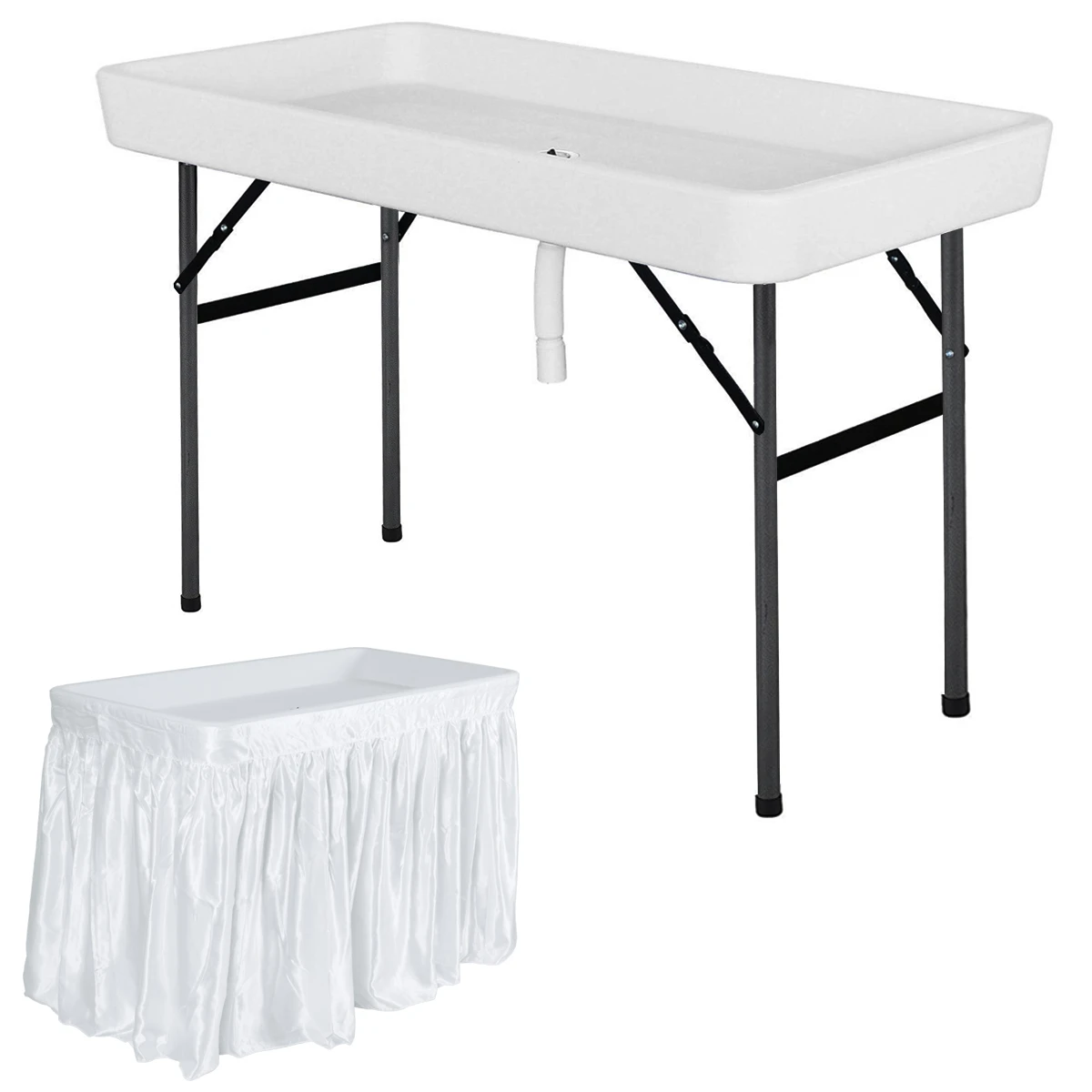 esta ahí ex Herencia Costway mesa plegable de hielo para fiestas, mesa de plástico con falda a  juego, 4 pies, color blanco|Mesas de consola| - AliExpress