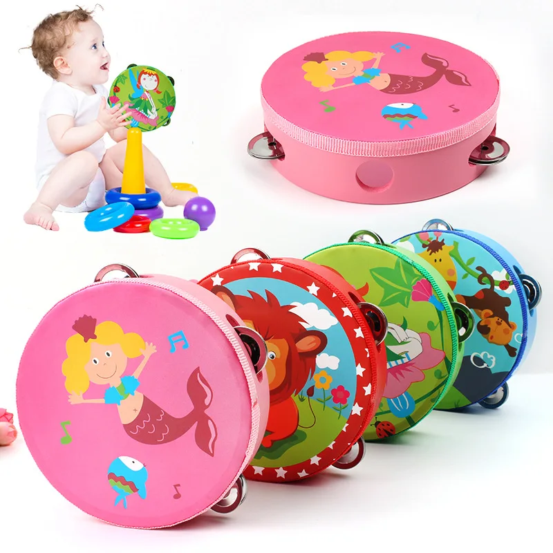 

Children Musical Instrument Handbells Baby Drum Hand Bells Kids Music Sound Toy Cartoon Primt Educational Toys Baby Wooden Bells
