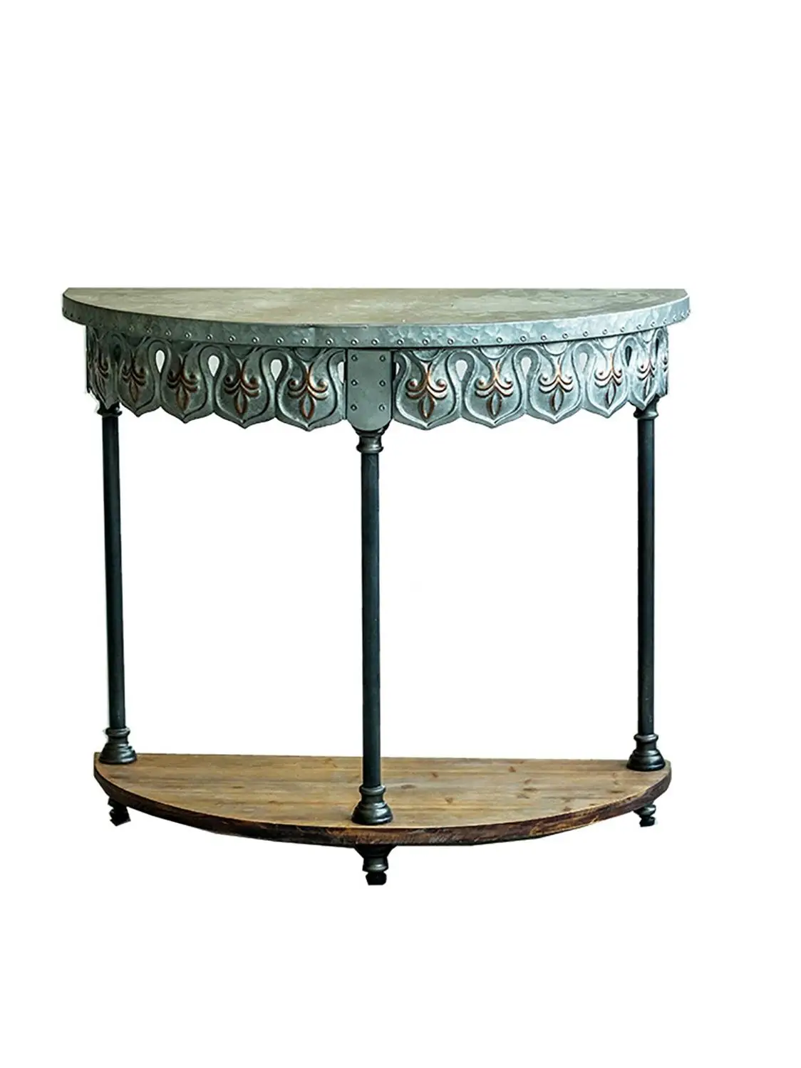 Newly Galvanized Zinc Handmade Antique Half Round Side Table Outdoor