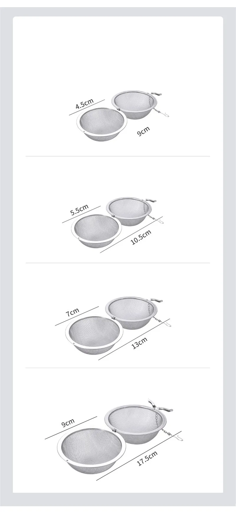 Description Picture 2 of item3 Size Stainless Steel Tea Ball Strainer Tea Infuser Sphere Locking Spice Tea Mesh Infuser Tea Filter Strainers Kitchen Tools