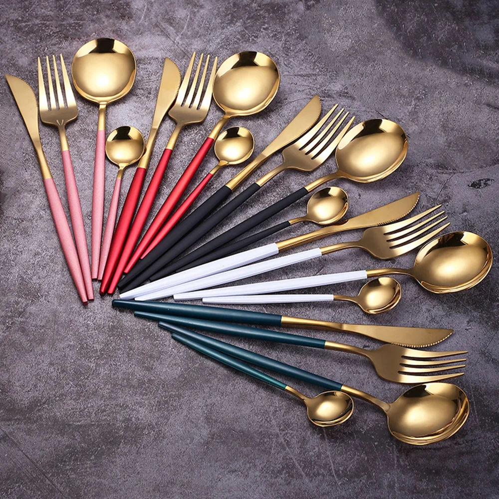 4Pcs Stainless Steel Cutlery Set Tableware Sets Western Dinnerware Set Flatware Set Colorfull Cutlery Sets Fork spoon knife set