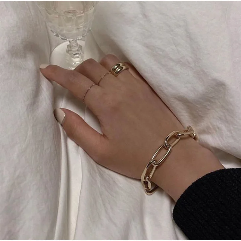 Женские браслеты золотого цвета 316L из нержавеющей стали с большой полой цепочкой