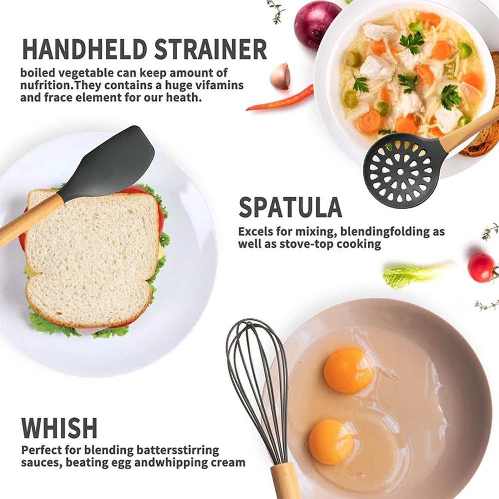 Силиконовый кухонный набор 11 шт. кухонной утвари не прилипает искусственная