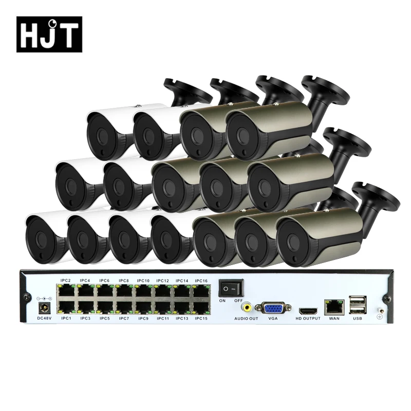 HJT H.265 5.0mp 16CH POE Комплект ip-камеры 16CH 48V POE NVR ИК Ночное видение камера с системой скрытого наблюдения ONVIF 2,1