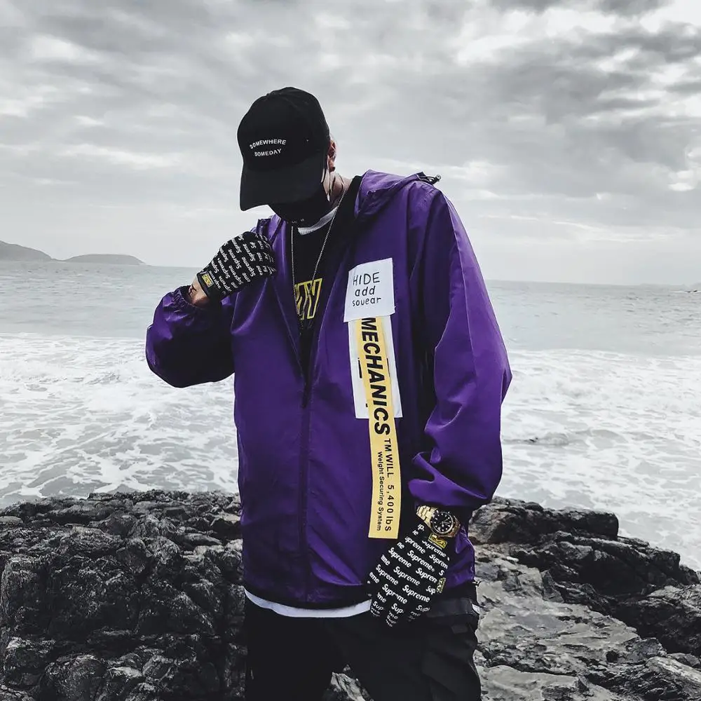 

Men Bomber Jacket Summer Tops Hooded Patchwork Hip Hop Cool Streetwear Harajuku Hoody Zip Windbreaker Spring Casual Outwear