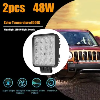 

2 PCs 48W 16LED Beads Automobile Working Lamps LED Work Light Off-Road Vehicle Spotlight Motorcycle Headlights Driving Light