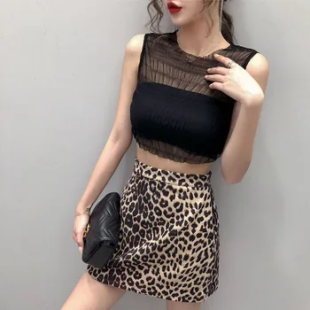 

Women Summer Sexy Mesh Cutout Short T Shirt Solid Color O Neck Sleeveless Lace Fashion T Shirts