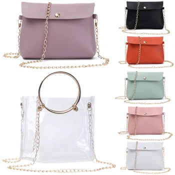 

1PC Shoulder Bag Women Luxury Handbag Transparent Bucket Package Clear PVC Jelly Small Bags Chain Messenger Crossbody Handbag