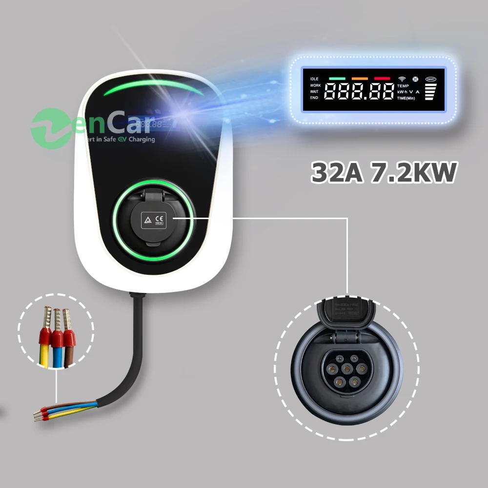32A 1 Phase EV Charger Wallmount Electric Vehicle Charging Station EVSE Wallbox with Type 2 Socket IEC 62196-2 for Mercedes-Benz