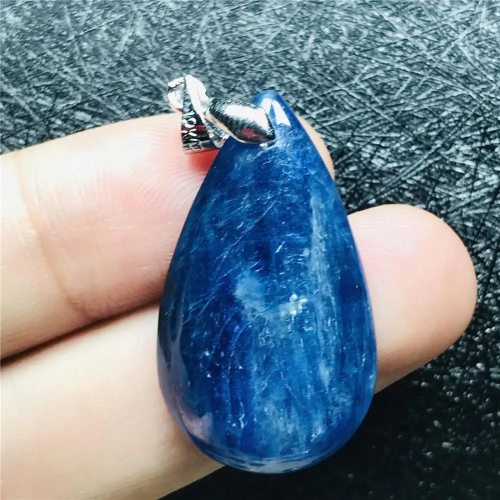 

100% Natural Blue Kyanite Beads Pendant For Woman Lady Man Crystal 31x18x5mm Cat Eye Stone Silver Necklace Pendant Jewelry AAAAA