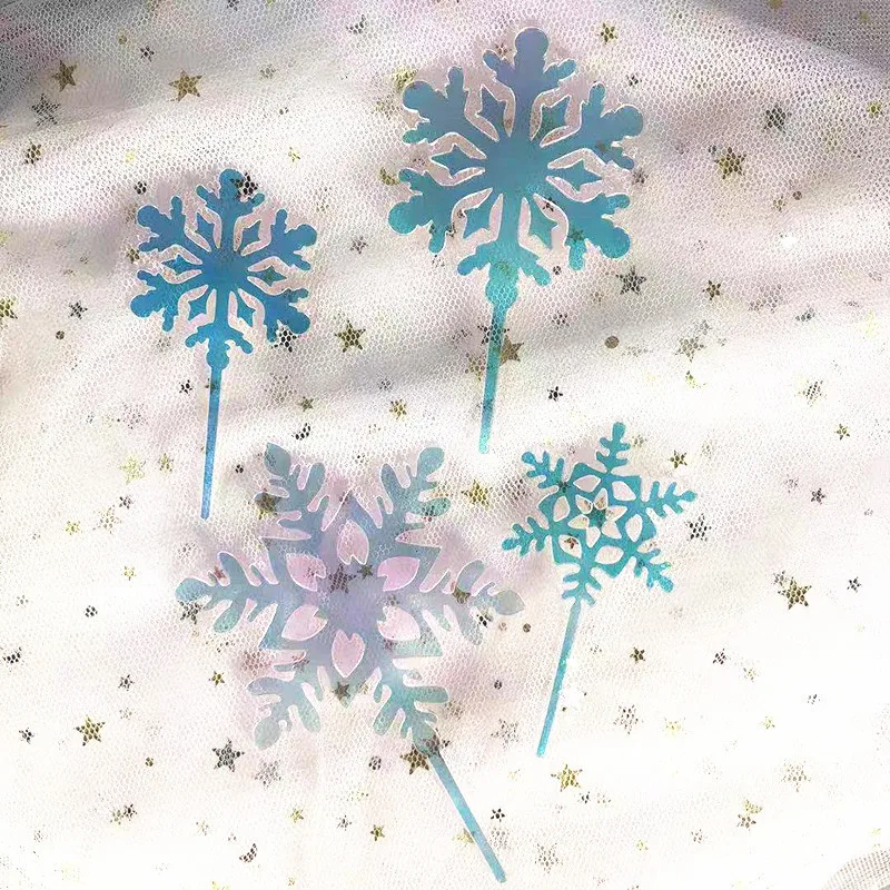 4pcs/set Cute SnowFlake Acrylic Cake Topper Glitter White Silver Kids Merry Christmas Party Decoration Accessories | Дом и сад