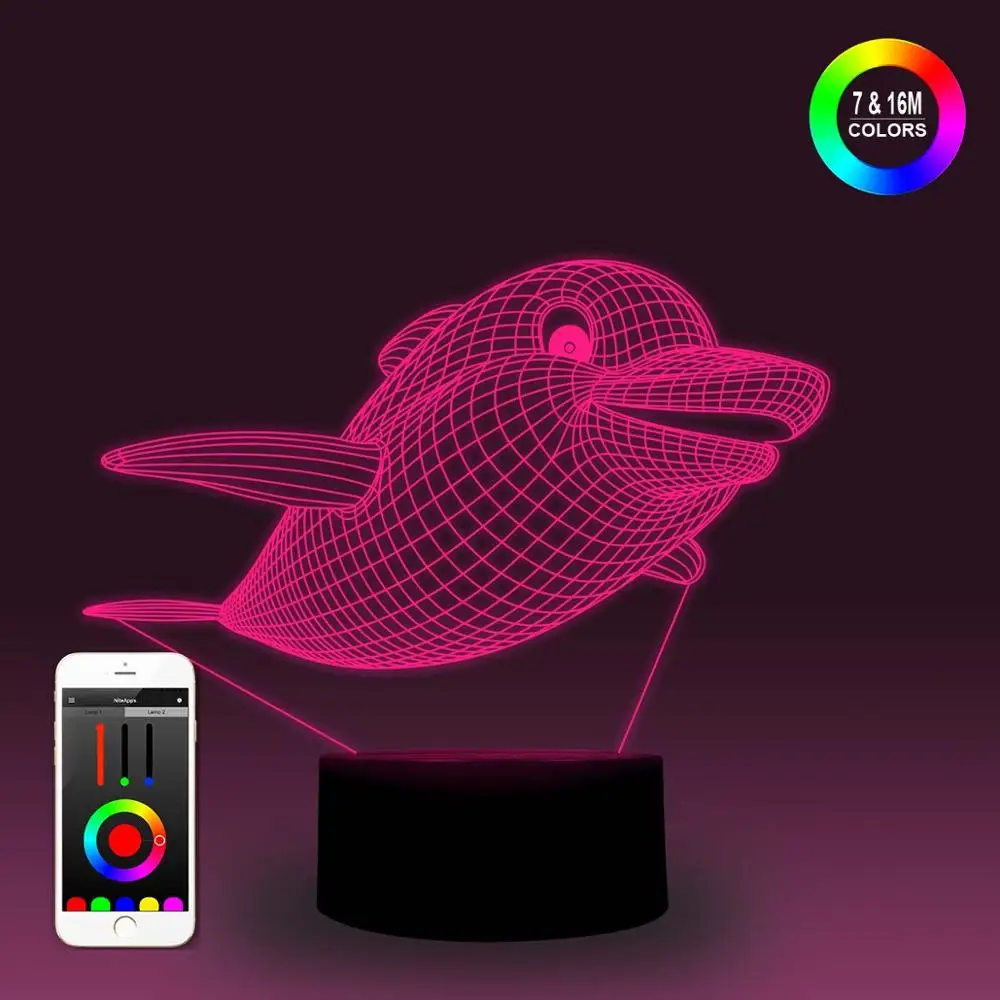 NiteApps 3D Кит ночник настольная лампа Иллюзия украшение лампа подарок на день рождения приложение/сенсорное управление