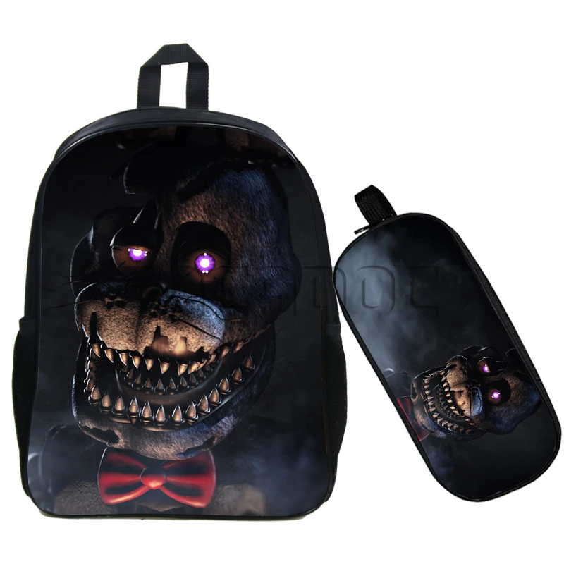 Модные школьные рюкзаки Five Nights At Freddy, 16 дюймов, сумка Mochila для мальчиков и девочек, детский рюкзак с пеналом, комплект из 2 предметов