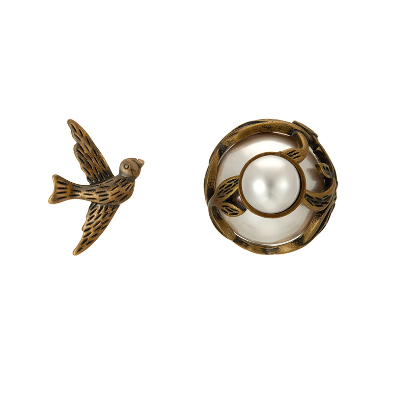 

European and American retro-asymmetric swallow-pearl dual-purpose temperament Earrings