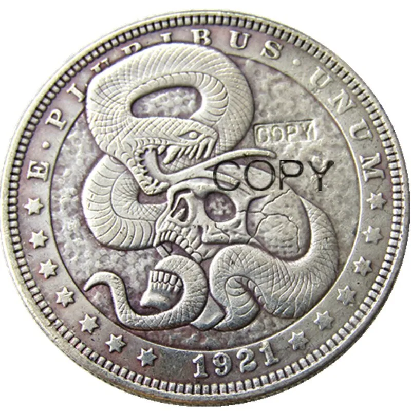 HB(82) США Хобо 1921 Морган доллар Череп Зомби Скелет Посеребренная копия монет