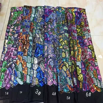 

Multicolor Latest French Nigerian Lace Fabric High Quality Sequin Gold African Laces Fabric Wedding African French Tulle Lace