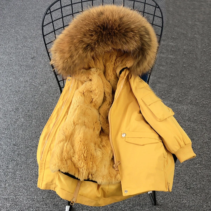 Dollplus/ 30 градусов Детское пальто теплое с капюшоном натуральным мехом для девочек