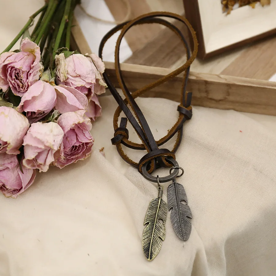 Европа и Америка модные части стиль Wish AliExpress EBay кожа Веревка листья ожерелье из листьев свитер цепь