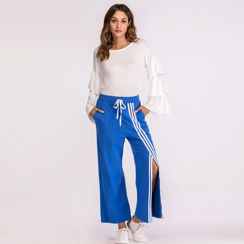 

Spring 2020 Pantalones Mujer Blue Wide Leg Loose Pants Striped Women Trousers Casual Slacks Streetwear Spodnie Vetement Femme