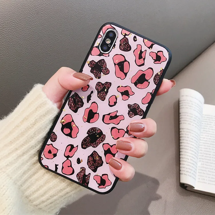 

For Iphone Xs Max Xr Glitter Floral Soft Tpu Case for Iphone 6s 7 8 Plus X Back Cover Gold Foil Leopard Phone Case