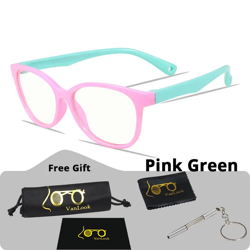 Pink Green VANLOOK, Детские компьютерные очки, игровой анти-светильник Blue Ray, блокировка для детских очков, чехол, защита для глаз, Ninos - Цвет оправы: Pink Green