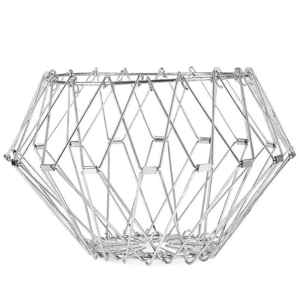Flexible Wire Basket Foldable Fruit Bowls Stainless Steel Kitchen Storage Organization Bread Holder DNJ998