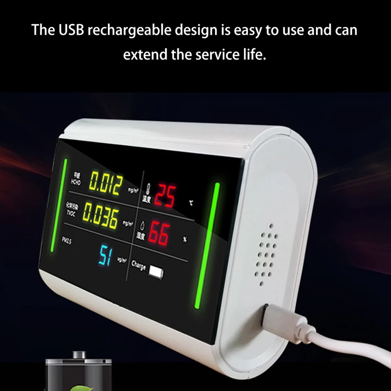 WSFS Горячая 5 в 1 Usb Перезаряжаемый Hcho/Tvoc/Pm2.5 формальдегид Измеритель температуры и влажности монитор качества воздуха анализатор газа De