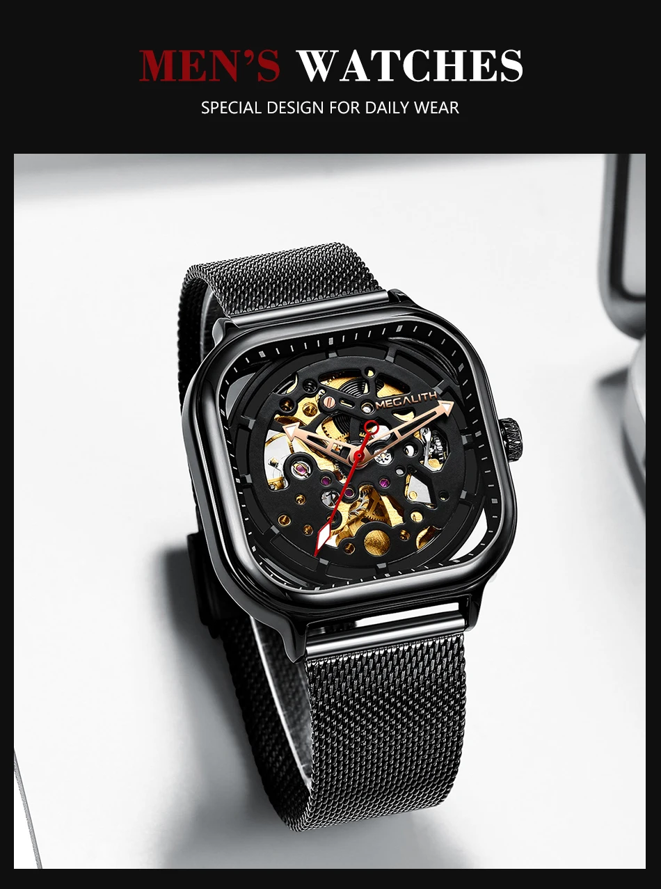MEGALITH, деловые часы для мужчин, автоматические светящиеся часы для мужчин,, водонепроницаемые механические часы для мужчин, Лидирующий бренд, relogio masculino 8202