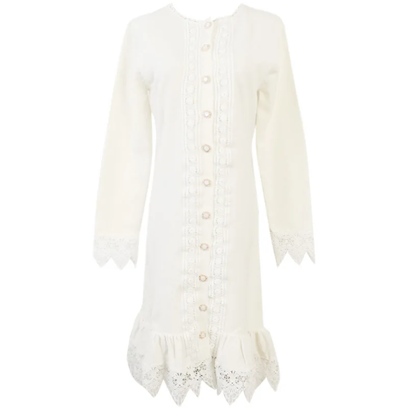 white DMY1144 XITAO Плиссированное лоскутное кружевное Открытое платье женская одежда модное корейское повседневное элегантное платье пуловер Осень новинка DMY1144 - Цвет: white DMY1144