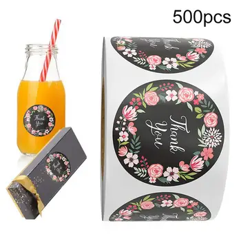 

500pcs/roll Round Floral Thank You Stickers Scrapbooking For Package Seal Labels Custom Sticker Decoration Wedding Sticker L1