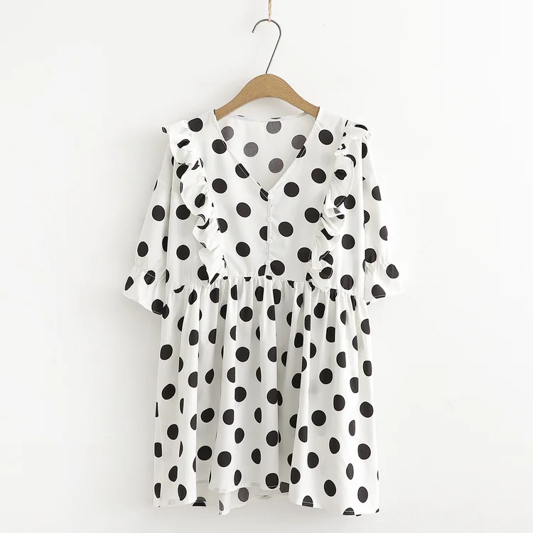 

Summer New Style WOMEN'S Dress Korean-style Fashion Loose Flounced Polka Dot Short-sleeve Dress Chiffon Skirt S27012