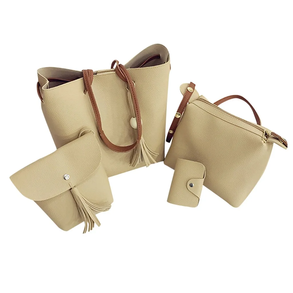 

4pcs Women Zipper Leather Bag Set Fashion Solid Color Shoulder Bag Messenger Bag Coin Purse Flap For Women 2019 Bolsa Feminina